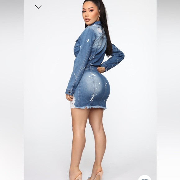 Fashion Nova Do Some Damage Denim Mini Dress - Medium Dark - Picture 4 of 10